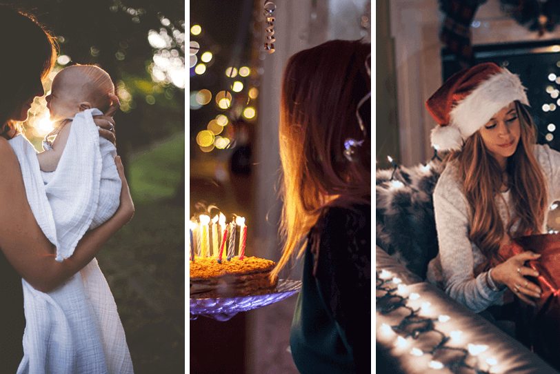 Die Collage zeigt verschieden wichtige Anlässe im Leben (Muttertag, Geburtstagund Weihnachten) für themenspezifische Newsletter.