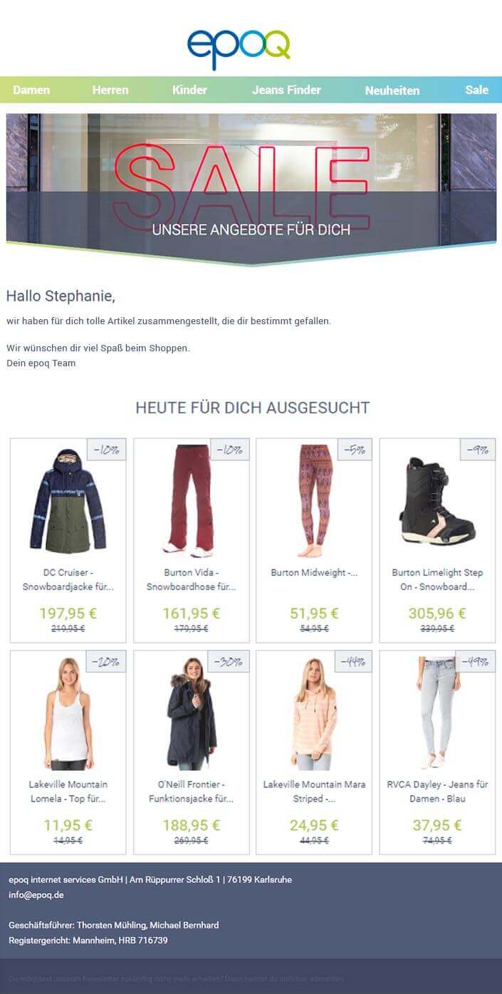 Screenshots eines Beispiels einer E-Mail mit passenden Empfehlungen aus der Black-Friday-Aktion.