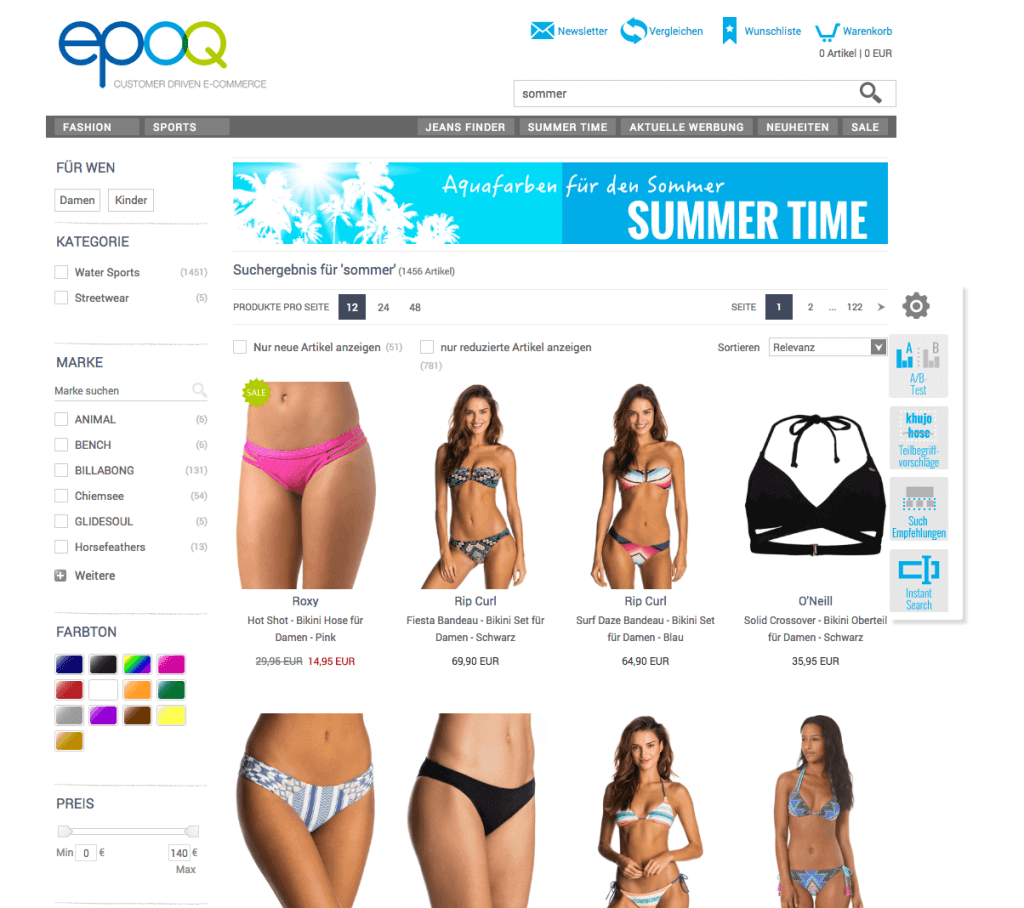 epoq Demo-Shop mit der Suchtechnologie Banner