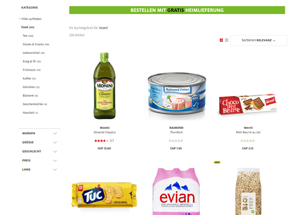 Das Bild zeigt einen Hinweis im Online Shop, der auf den speziellen Service einer Gratis Heimlieferung aufmerksam macht.
