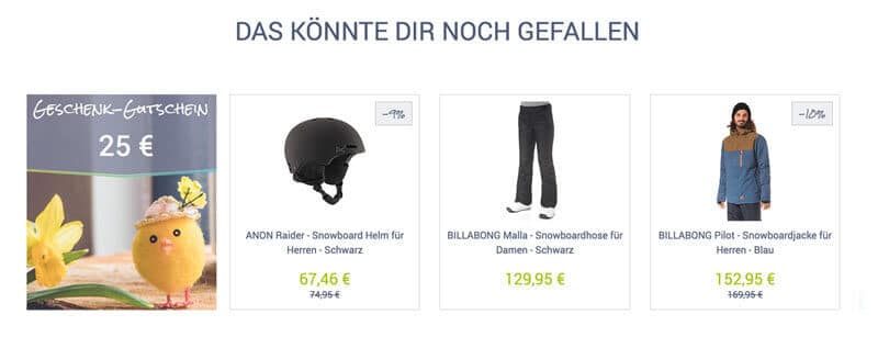 Das Bild zeigt ein Recommendation Widget mit Gutschein.