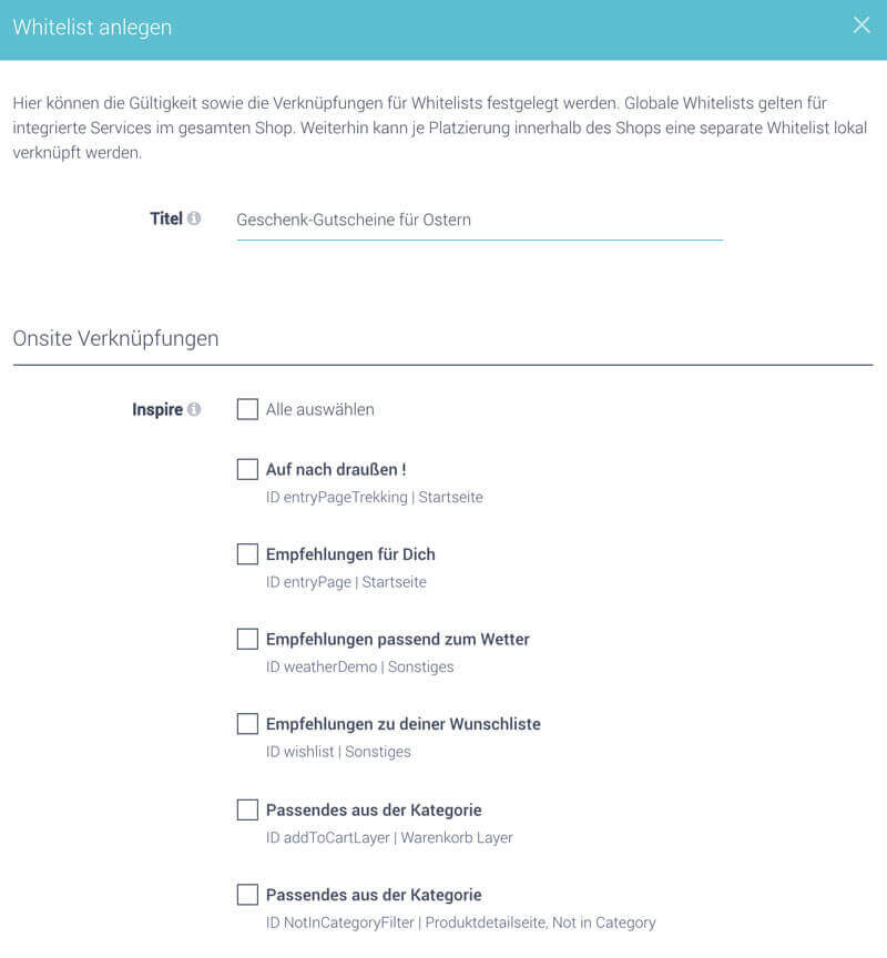 Der Screenshot zeigt, wie man im Control Desk eine Whitelist anlegen kann.