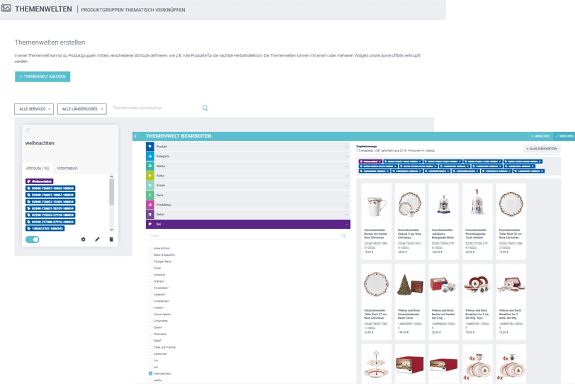 Der Screenshot zeigt die angelegte Themenwelt im Control Desk von Tableware24.