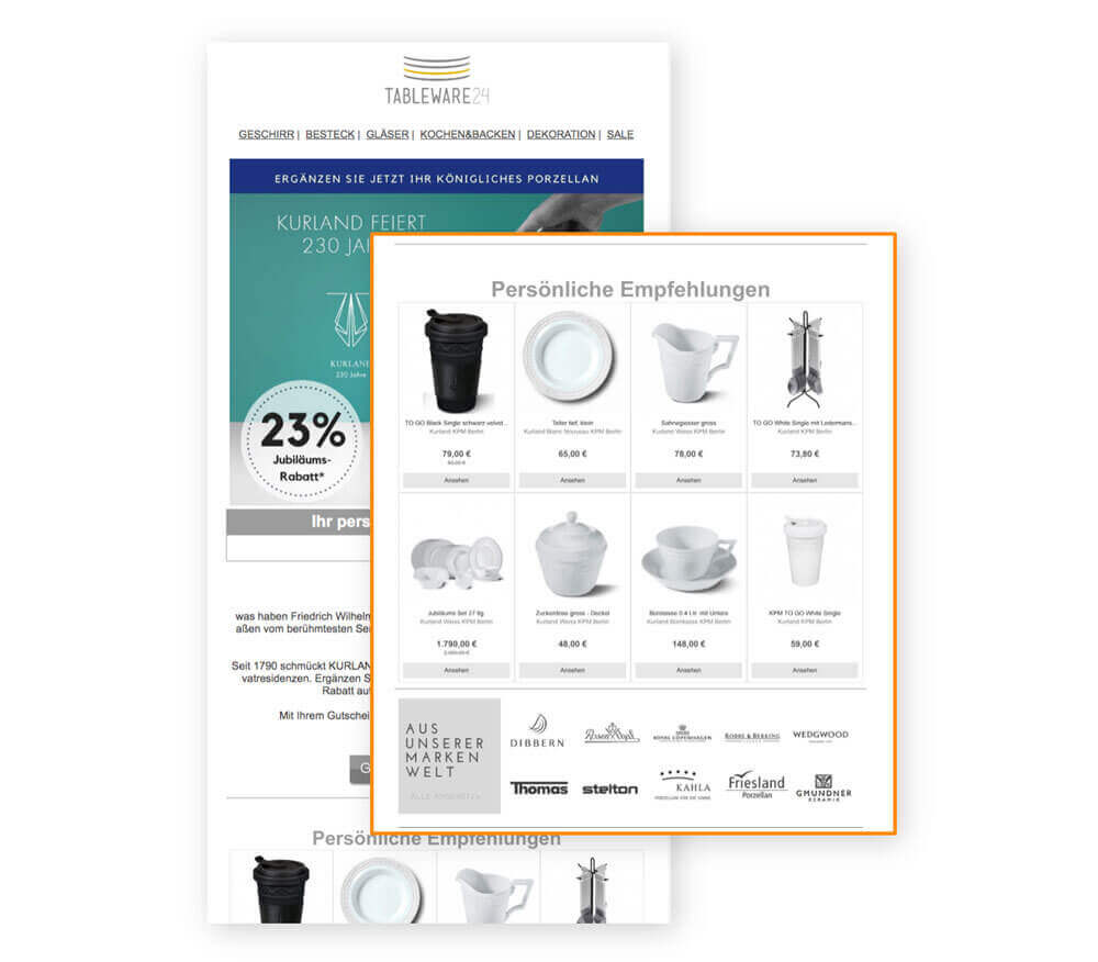 Screenshot from an email from Tableware24 on email automation in relation to follow-up emails.
