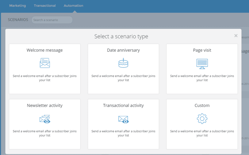 The screenshot shows a marketing automation template in the Sendinblue email delivery system.