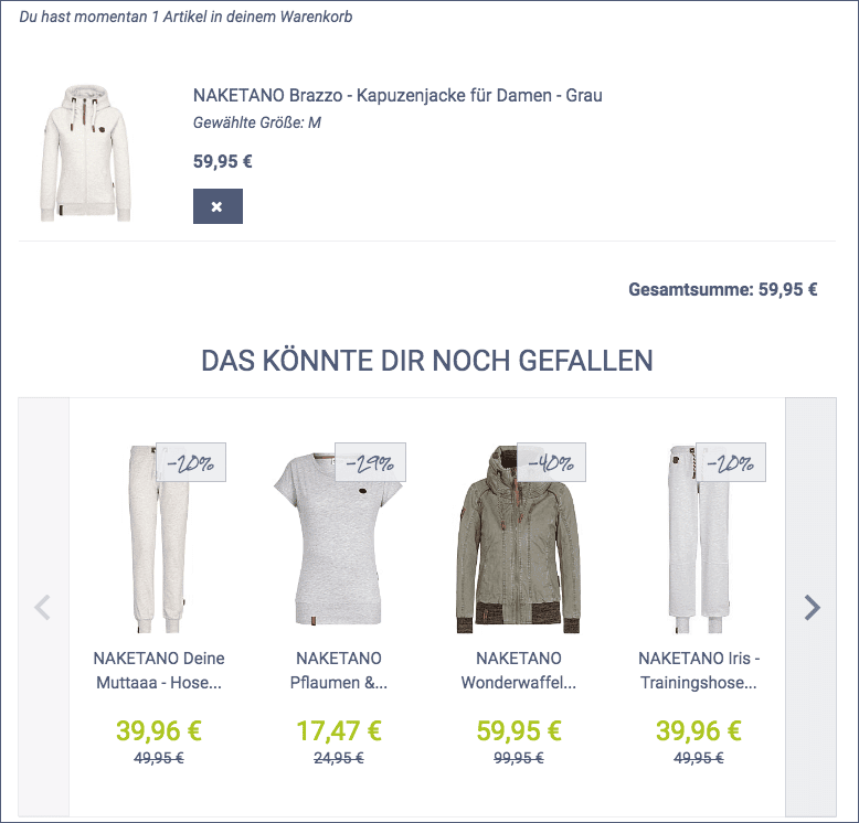 Warenkorb-Ansicht im epoq Demo-Shop