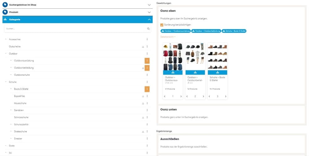 Der Screenshot zeigt die Gewichtung von ausgewählten Kategorien mit Berücksichtigung der Sortierung im Ergebnismanagement des Control Desk.