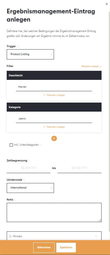 Der Screenshot zeigt die Konfiguration einer Navigationsebene über den Trigger 