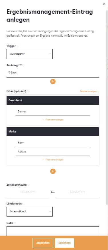 Der Screenshot zeigt die Konfiguration des Suchbegriffs 
