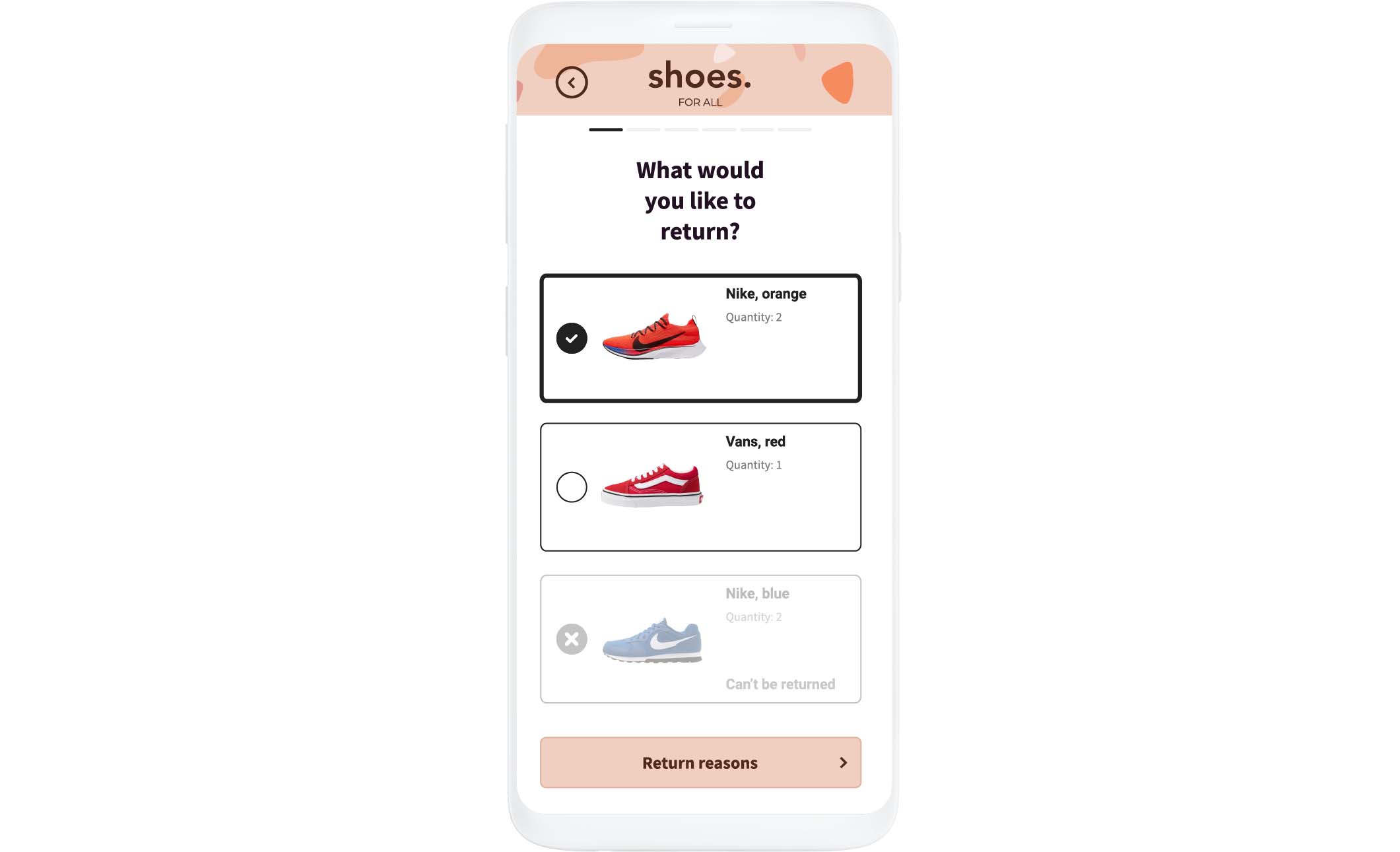 Das Bild zeigt ein Beispiel für ein personalisiertes Retourenportal. Personalisierte Retourenportale sehen nicht nur gut aus, sondern verhelfen ebenso zu einer höheren Conversion Rate.
