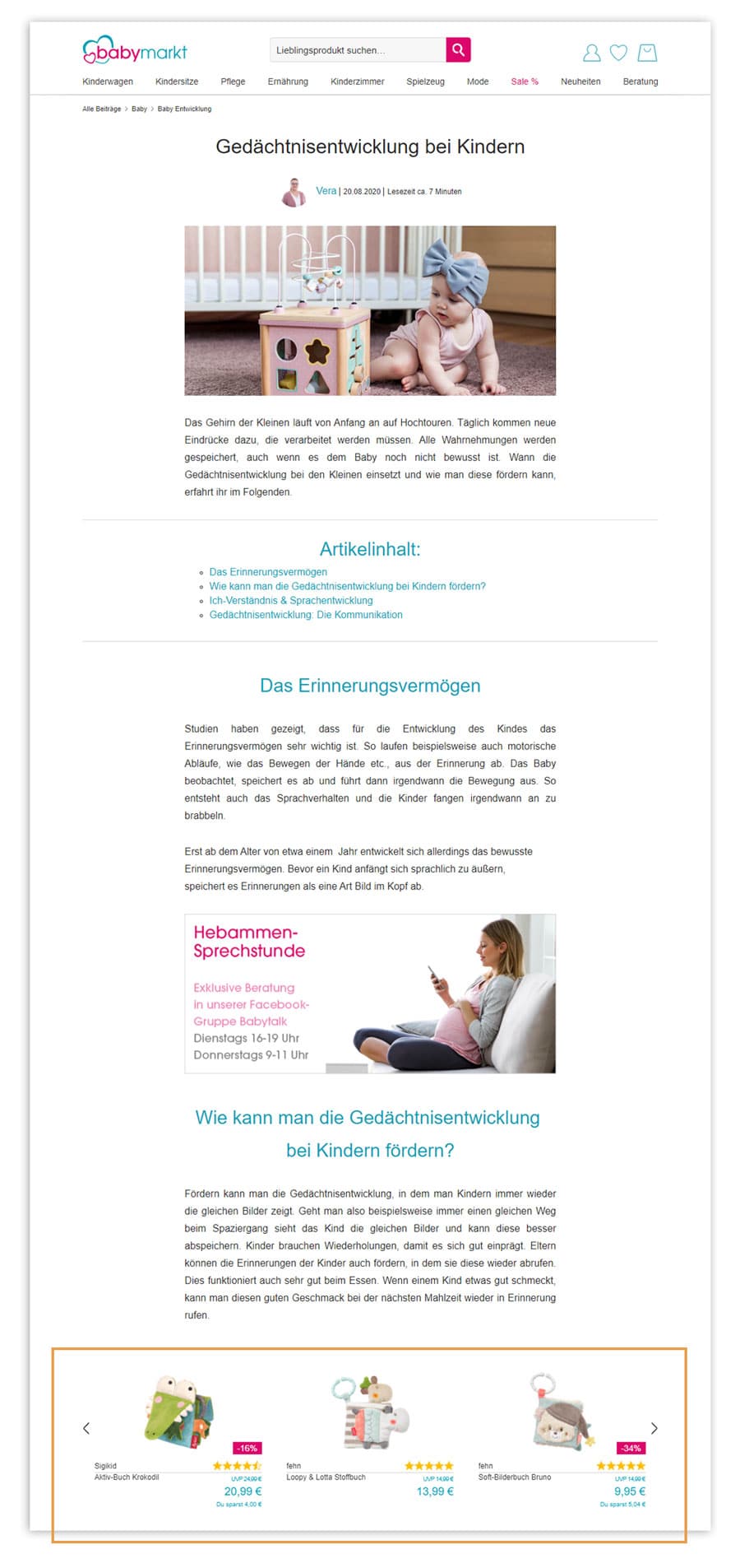 Personalisierte Landingpage auf babymarkt.de
