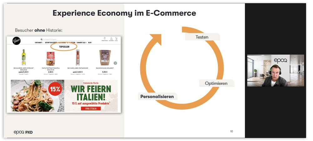 Das Bild zeigt die Keynote-Präsentation am epoq PXD 2022.