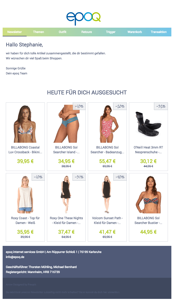 Standard-E-Mailing mit personalisierten Inhalten im Rahmen der E-Mail-Marketing-Beispiele