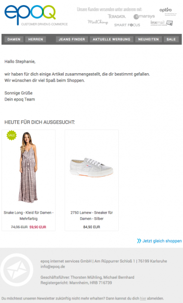 Standard-Newsletter mit Top Sellern