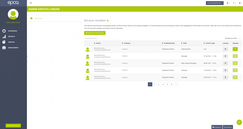 Abgebildet wird ein Screenshot des Login-Bereichs, der das Rollenmanagment im epoq Control Desk zeigt.