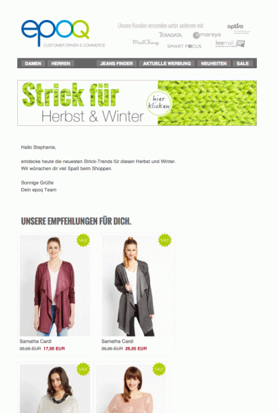 Illustration eines personalisierten Newsletters mit Echtzeit Empfehlungen basierend auf dem der persönlichen Verhaltenshistorie