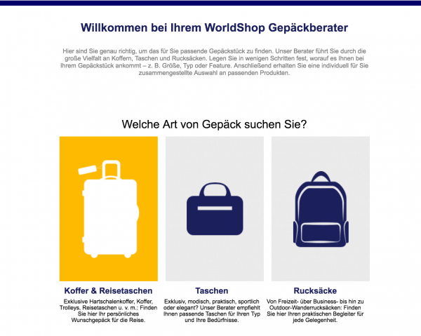 Der Einstieg in den Online-Produktberater von Miles & More.