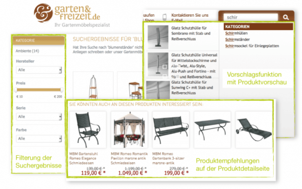 Relevante Produktempfehlungen und optimierte Suchergebnisse im Online-Shop von Garten & Freizeit