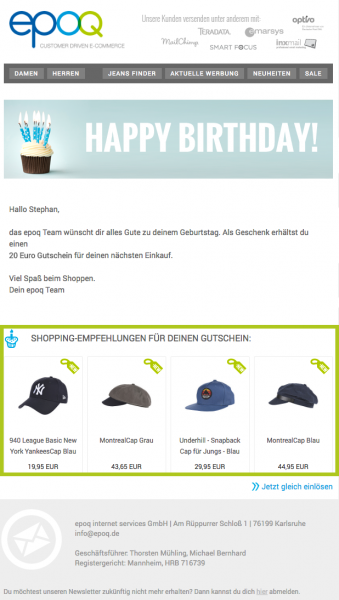 Ein Beispiel einer personalisierten Geburtstagsmail von epoq