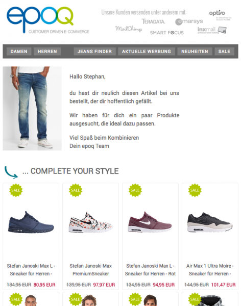 Ein Screenshot einer E-Mail von einem Online Shop mit e-Commerce Recommendations.