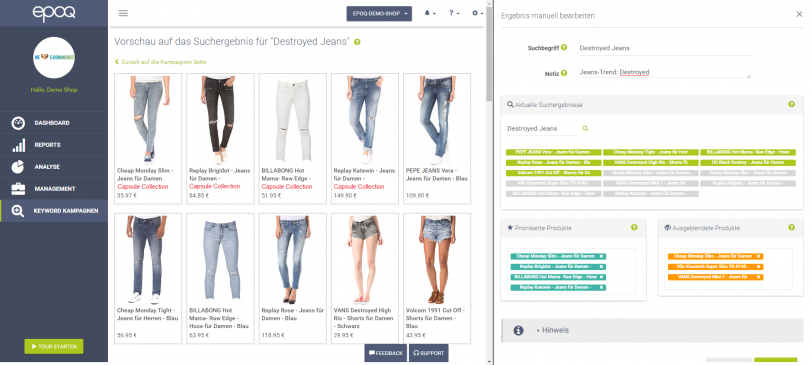 Ergebnismanagement im epoq Control Desk am Beispiel destroyed Jeans