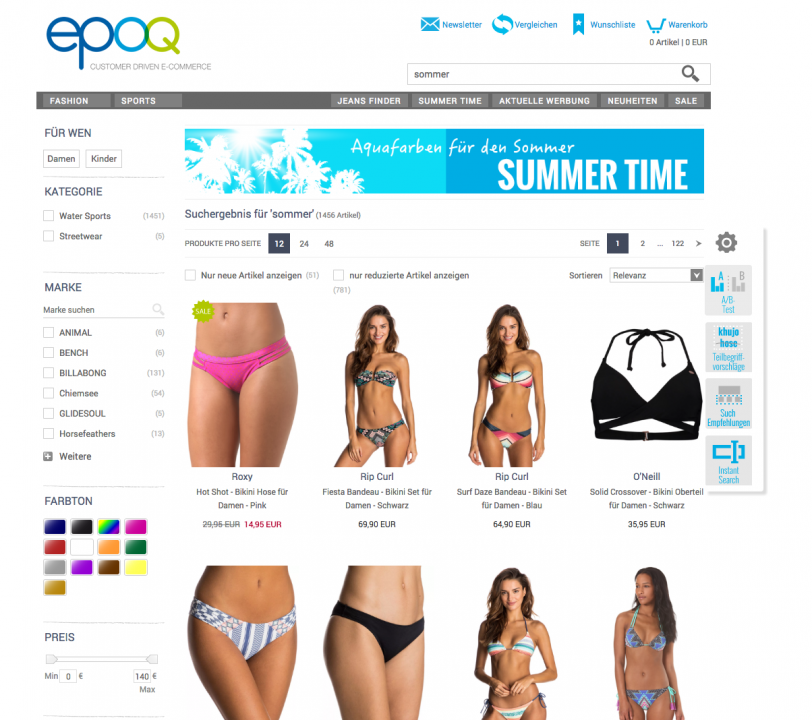 epoq Demo-Shop mit der Suchtechnologie Banner