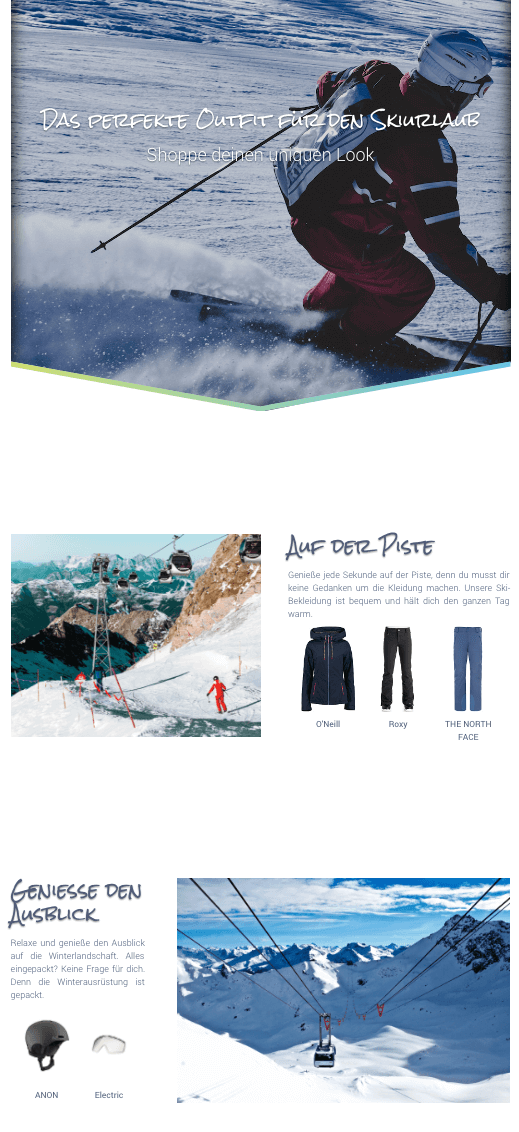 Dargestellt wird ein Screenshot, der zeigt, wie digitales Storytelling zum Thema Ski-Urlaub aussehen kann.