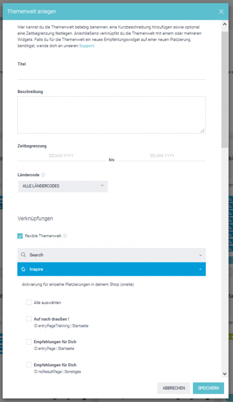 Der Screenshot zeigt, wie digitales Storytelling im epoq Control Desk über "Themen anlegen" umgesetzt werden kann.