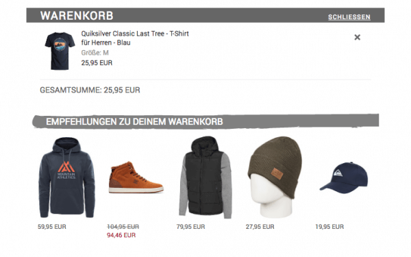 Warenkorb des epoq Demo-Shops inkl. Personalisierung.