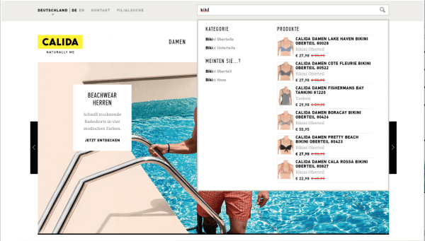 CALIDA Online-Shop mit integrierter Personalisierung.