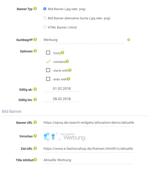 Übersicht der Einstellungen im Banner Management