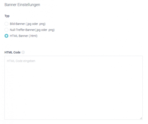 Der Screenshot zeigt ein Beispiel im Bannermanagement. Dem User wird bei der Eingabe des Keywords „camp david“ ein individueller Banner angezeigt. Ausgelöst durch einen HTML Code. Die Zielsetzung dabei: Conversion steigern.