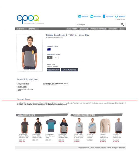Product Suggestions unterhalb der Sichtlinie auf einer Produktdetailseite