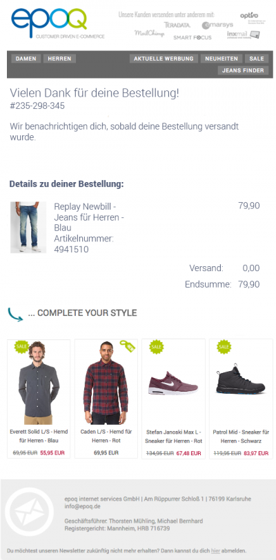 Beispiel Transaktionsmail. So kann der Checkout-Prozess als weitere Verkaufschance genutzt werden.