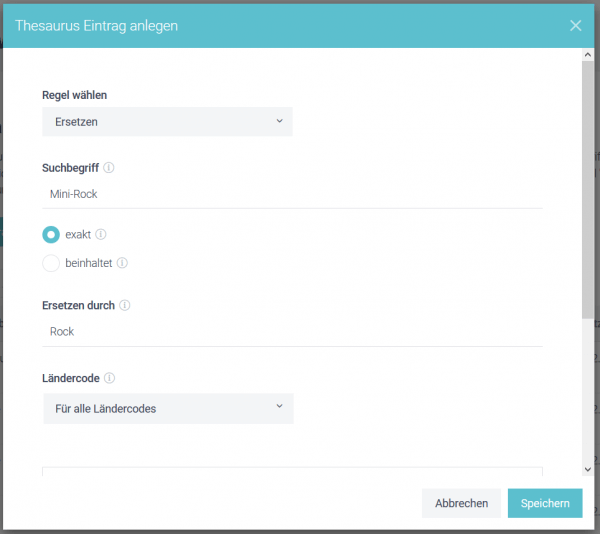 -Der Screenshot zeigt einen Ausschnitt des Thesaurus im epoq Control Desk. Dargestellt wird ein Beispiel für die Regel Ersetzen.
