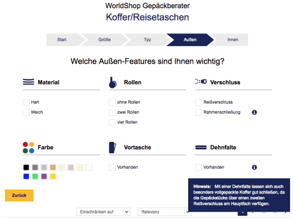 Info-Icon zur Erklärung einer Dehnfalte für ein Guided Selling im E-Commerce.