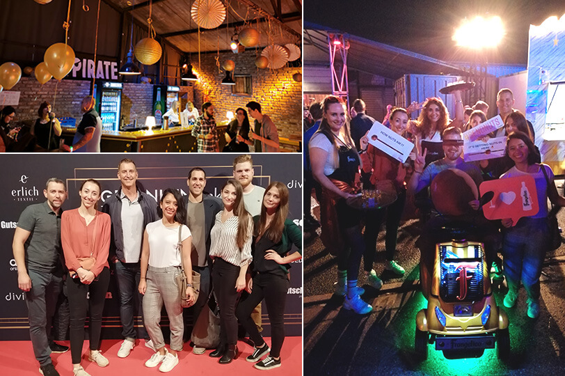 Drei Bilder vom epoq Team auf der OMClub Party 2019