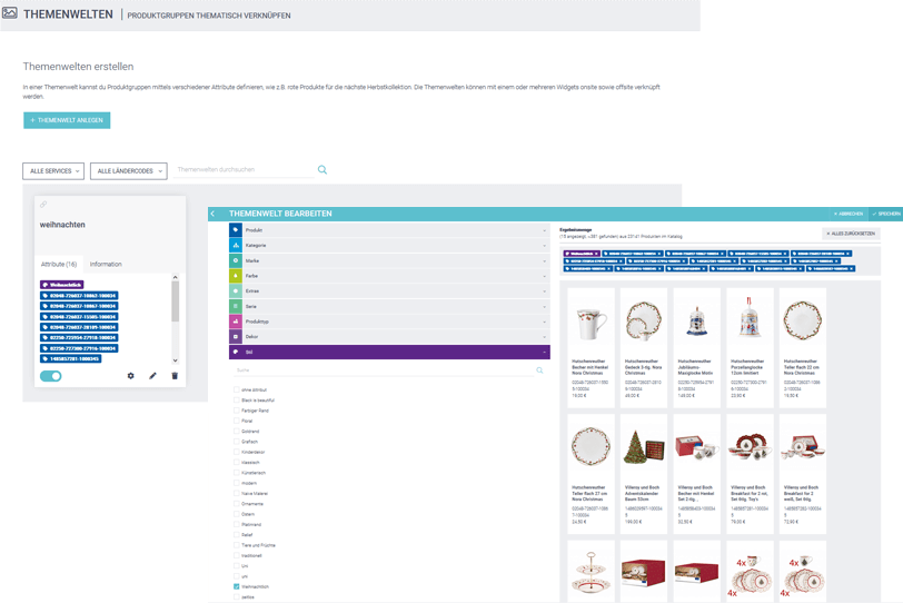 Der Screenshot zeigt die angelegte Themenwelt im Control Desk von Tableware24.