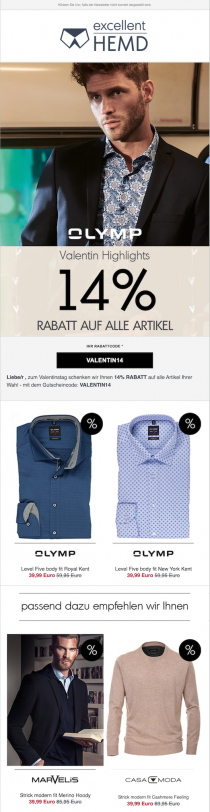 Newsletter mit personalisierten Inhalten bei excellent-hemd.de, um den E-Commerce-Traffic zu steigern