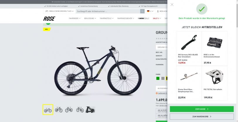 Cross-Selling-Empfehlungen im Warenkorblayer